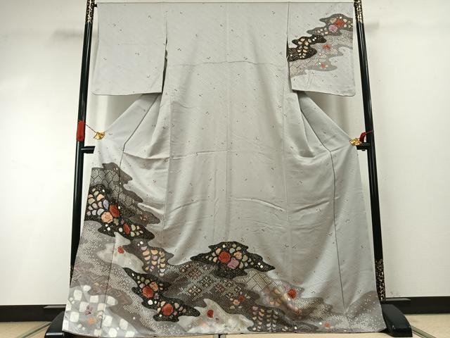 平和屋着物●訪問着　辻が花　金彩　ロング丈　正絹　逸品　AABI1842fy