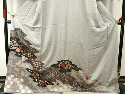 平和屋着物●訪問着　辻が花　金彩　ロング丈　正絹　逸品　AABI1842fy