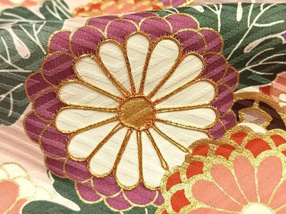 平和屋着物●豪華振袖　駒刺繍　草花文　暈し染め　金彩　正絹　逸品　AABI1845fy