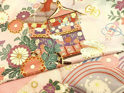 平和屋着物●豪華振袖　駒刺繍　草花文　暈し染め　金彩　正絹　逸品　AABI1845fy