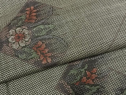 平和屋着物●本場大島紬　一元絣　草花文　正絹　逸品　未使用　AABI1848fy