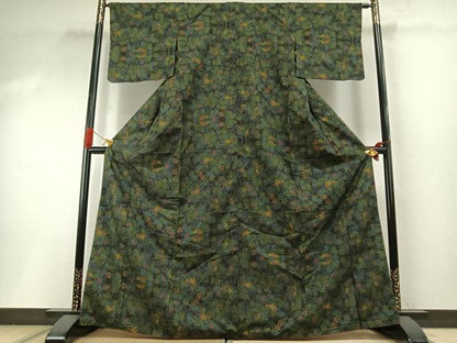 平和屋着物●本場大島紬　一元7マルキ　舞葉文　正絹　逸品　AABI1849fy