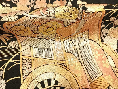 平和屋着物●金彩友禅　卓越技能者・名工・和田光正　黒留袖　松竹梅　御所車花文　金銀彩　正絹　逸品　未使用　AABI1850fy
