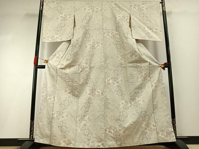 平和屋着物●本場大島紬　白大島　カタス7マルキ　切嵌花文　正絹　逸品　AABI1852fy