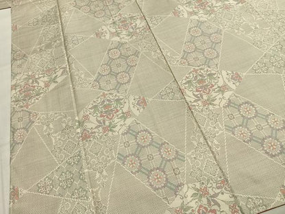 平和屋着物●本場大島紬　白大島　カタス7マルキ　切嵌花文　正絹　逸品　AABI1852fy