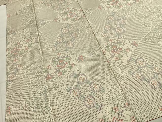 平和屋着物●本場大島紬　白大島　カタス7マルキ　切嵌花文　正絹　逸品　AABI1852fy
