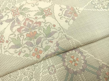 平和屋着物●本場大島紬　白大島　カタス7マルキ　切嵌花文　正絹　逸品　AABI1852fy
