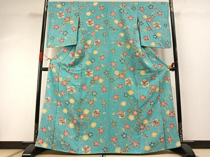 平和屋着物●上質な小紋　型染め　花唐草文　正絹　逸品　未使用　AABI1863fy
