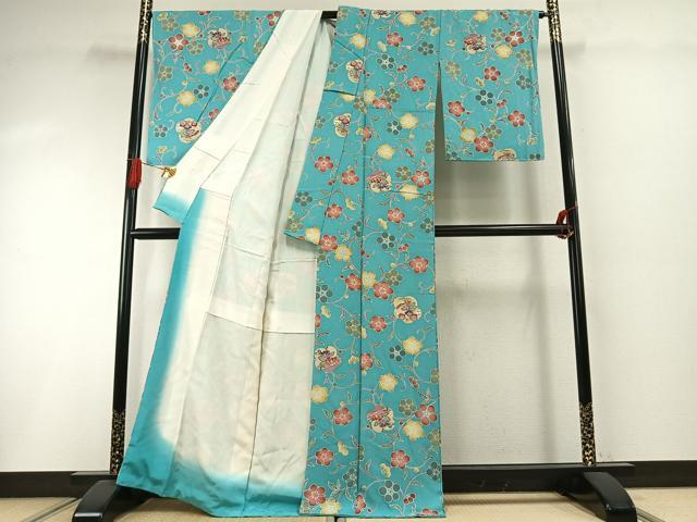 平和屋着物●上質な小紋　型染め　花唐草文　正絹　逸品　未使用　AABI1863fy