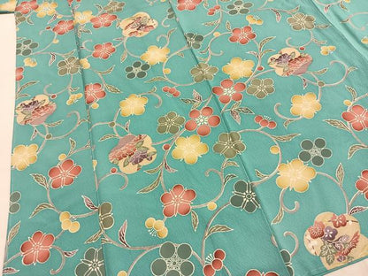 平和屋着物●上質な小紋　型染め　花唐草文　正絹　逸品　未使用　AABI1863fy