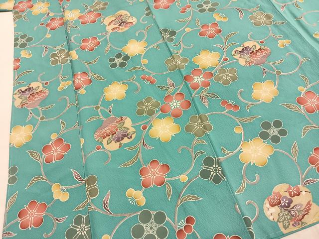 平和屋着物●上質な小紋　型染め　花唐草文　正絹　逸品　未使用　AABI1863fy