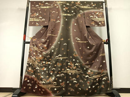 平和屋着物●訪問着　駒刺繍　草花文　暈し染め　金彩　三越扱い　正絹　逸品　AABI1864fy