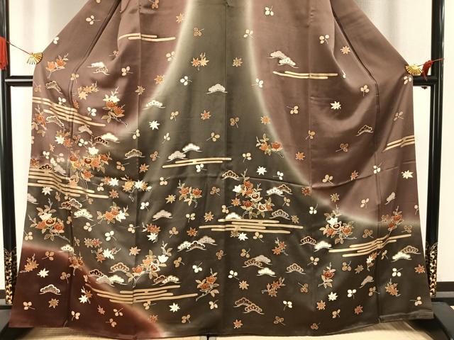 平和屋着物●訪問着　駒刺繍　草花文　暈し染め　金彩　三越扱い　正絹　逸品　AABI1864fy
