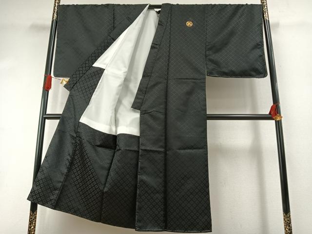 平和屋着物●男性　黒紋付　羽織セット　菱地紋　キングサイズ　洗える着物　未使用　AABI1868fy