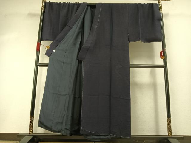 平和屋着物●男性 藍造り国選定無形文化財 藍師・佐藤昭人 中西桂秀 天然灰汁醗酵建本藍染 色無地 濃鼠色 証紙付き 逸品 AABI1869fy