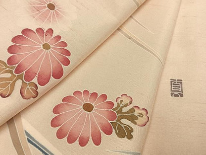平和屋着物●訪問着　紬地　友禅　作家物　草花文　ますいわ屋扱い　正絹　逸品　未使用　AABI1870fy