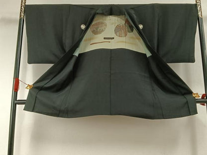 平和屋着物●男性　黒紋付　羽織セット　正絹　逸品　AABI1873fy