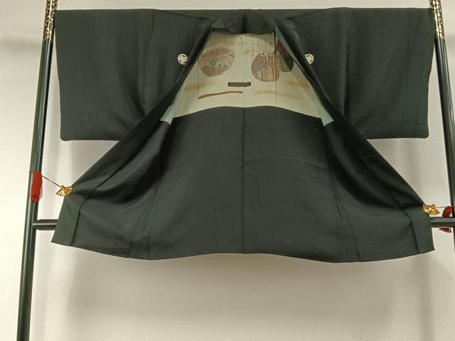 平和屋着物●男性　黒紋付　羽織セット　正絹　逸品　AABI1873fy