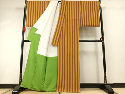 平和屋着物●無形文化財　人間国宝　五嶋敏太郎　小紋　縞　丹後ちりめん　正絹　逸品　AABI1879fy
