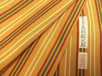 平和屋着物●無形文化財　人間国宝　五嶋敏太郎　小紋　縞　丹後ちりめん　正絹　逸品　AABI1879fy