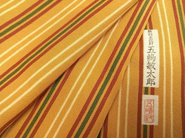 平和屋着物●無形文化財　人間国宝　五嶋敏太郎　小紋　縞　丹後ちりめん　正絹　逸品　AABI1879fy