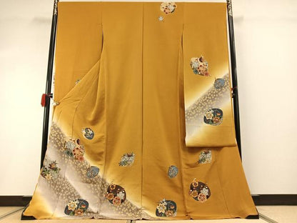 平和屋着物●豪華振袖　草花文　金彩　鬼しぼ縮緬　仮絵羽　逸品　未使用　AABI1881fy