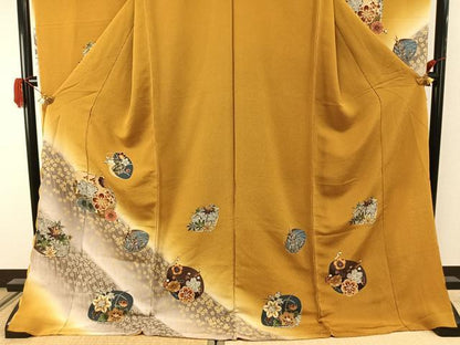 平和屋着物●豪華振袖　草花文　金彩　鬼しぼ縮緬　仮絵羽　逸品　未使用　AABI1881fy
