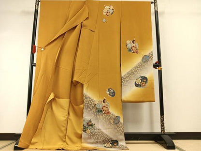 平和屋着物●豪華振袖　草花文　金彩　鬼しぼ縮緬　仮絵羽　逸品　未使用　AABI1881fy