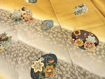 平和屋着物●豪華振袖　草花文　金彩　鬼しぼ縮緬　仮絵羽　逸品　未使用　AABI1881fy