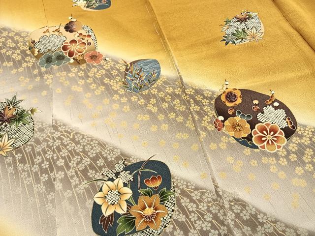 平和屋着物●豪華振袖　草花文　金彩　鬼しぼ縮緬　仮絵羽　逸品　未使用　AABI1881fy