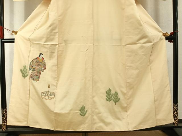 平和屋着物●京の名門・菱屋六右ェ門　紬　訪問着　刺繍　人物文　正絹　逸品　未使用　AABI1882fy