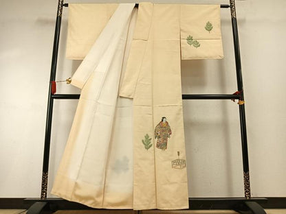 平和屋着物●京の名門・菱屋六右ェ門　紬　訪問着　刺繍　人物文　正絹　逸品　未使用　AABI1882fy