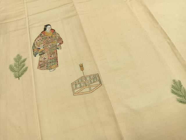 平和屋着物●京の名門・菱屋六右ェ門　紬　訪問着　刺繍　人物文　正絹　逸品　未使用　AABI1882fy