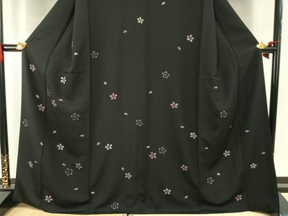 平和屋着物●訪問着　夜桜　黒地　正絹　逸品　AABI1883fy