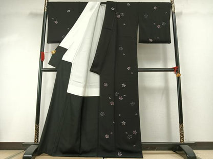 平和屋着物●訪問着　夜桜　黒地　正絹　逸品　AABI1883fy