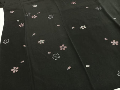 平和屋着物●訪問着　夜桜　黒地　正絹　逸品　AABI1883fy