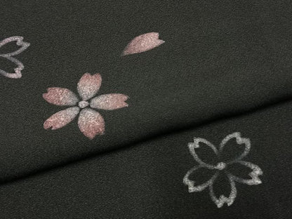 平和屋着物●訪問着　夜桜　黒地　正絹　逸品　AABI1883fy
