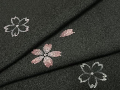 平和屋着物●訪問着　夜桜　黒地　正絹　逸品　AABI1883fy