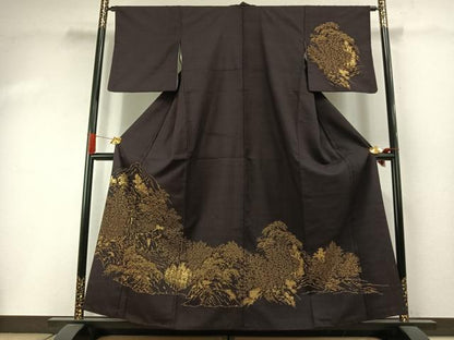 平和屋着物●訪問着　紬地　松竹梅　金彩　正絹　逸品　AABI1884fy