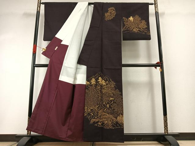平和屋着物●訪問着　紬地　松竹梅　金彩　正絹　逸品　AABI1884fy