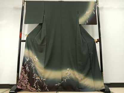 平和屋着物●友禅作家　城戸壇上　訪問着　枝花文　暈し染め　金彩　正絹　逸品　AABI1885fy
