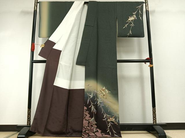 平和屋着物●友禅作家　城戸壇上　訪問着　枝花文　暈し染め　金彩　正絹　逸品　AABI1885fy