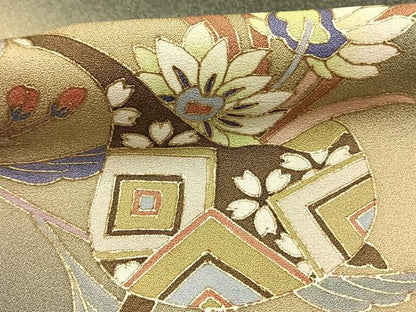 平和屋着物●友禅作家　城戸壇上　訪問着　枝花文　暈し染め　金彩　正絹　逸品　AABI1885fy