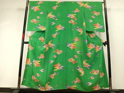 平和屋着物●上質な小紋　型染め　草花文　正絹　逸品　AABI1886fy