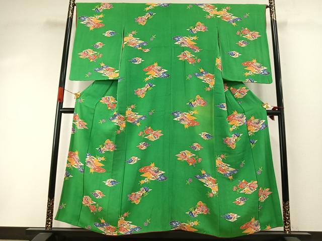 平和屋着物●上質な小紋　型染め　草花文　正絹　逸品　AABI1886fy