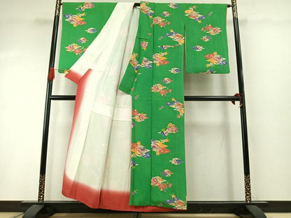 平和屋着物●上質な小紋　型染め　草花文　正絹　逸品　AABI1886fy