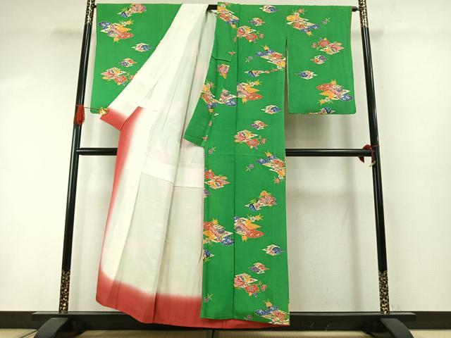 平和屋着物●上質な小紋　型染め　草花文　正絹　逸品　AABI1886fy
