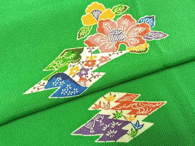 平和屋着物●上質な小紋　型染め　草花文　正絹　逸品　AABI1886fy