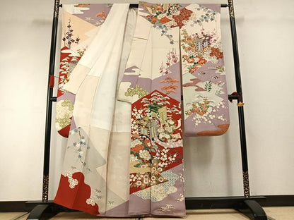 平和屋着物●豪華振袖　駒刺繍　御所車花文　金銀彩　正絹　逸品　AABI1887fy