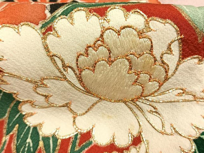 平和屋着物●豪華振袖　駒刺繍　御所車花文　金銀彩　正絹　逸品　AABI1887fy